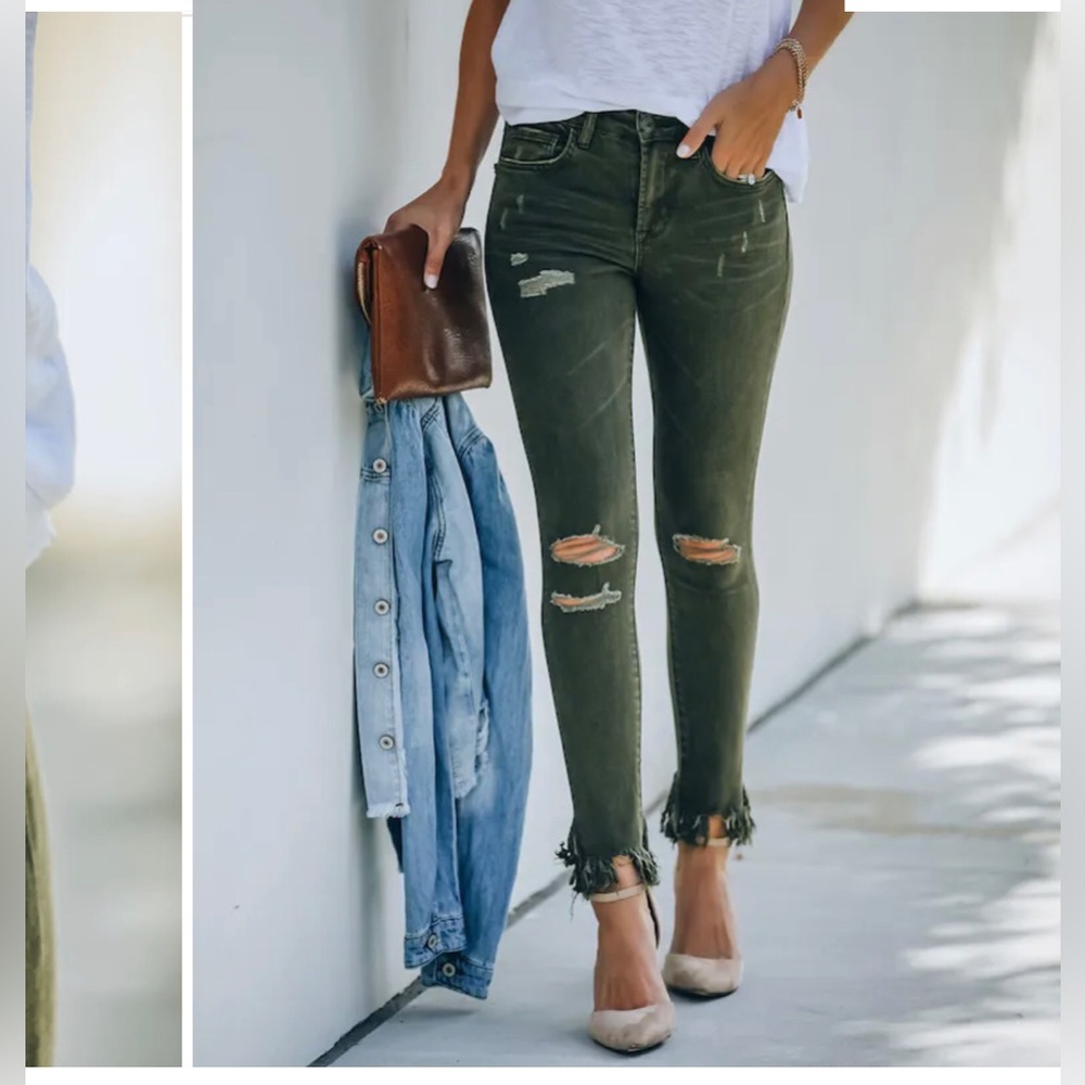 VICI SIZE 26 - Olive Green Distressed Pants With Raw Hem